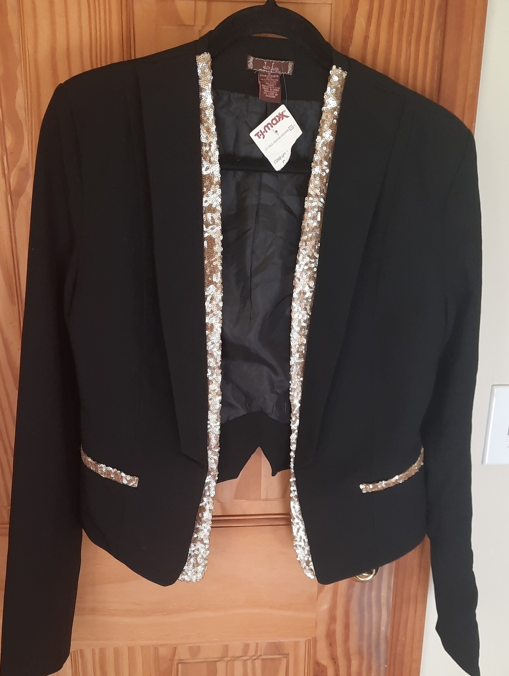 Sequined Trim Black Women's Blazer
